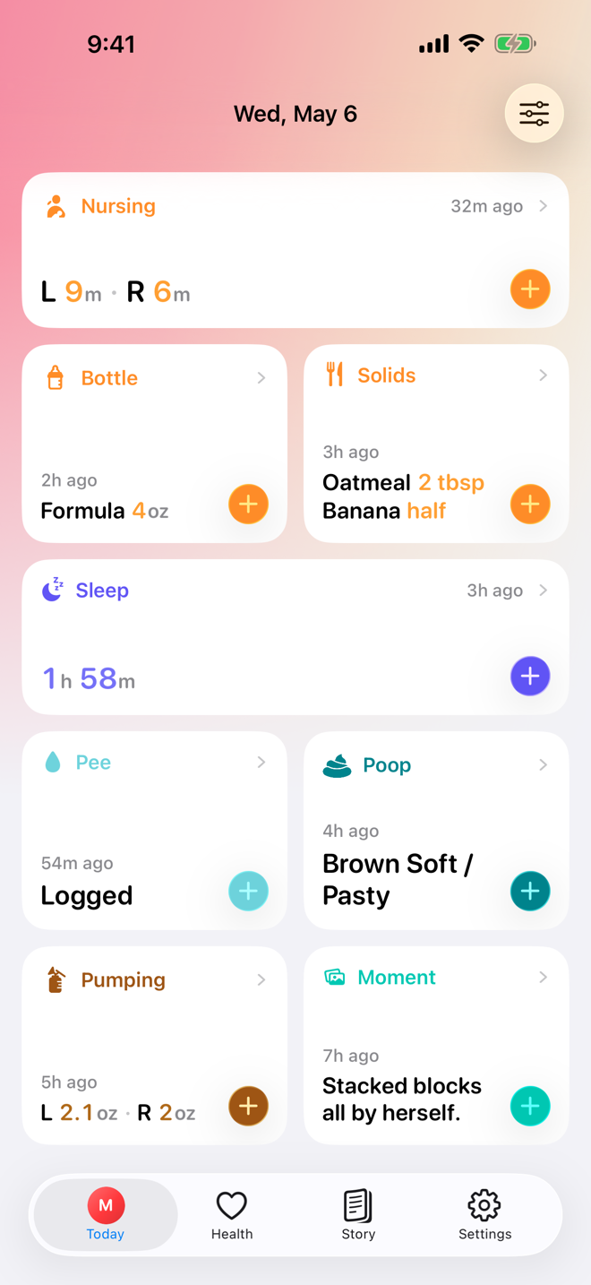 Today routine screen showing expanded and compact daily care cards.