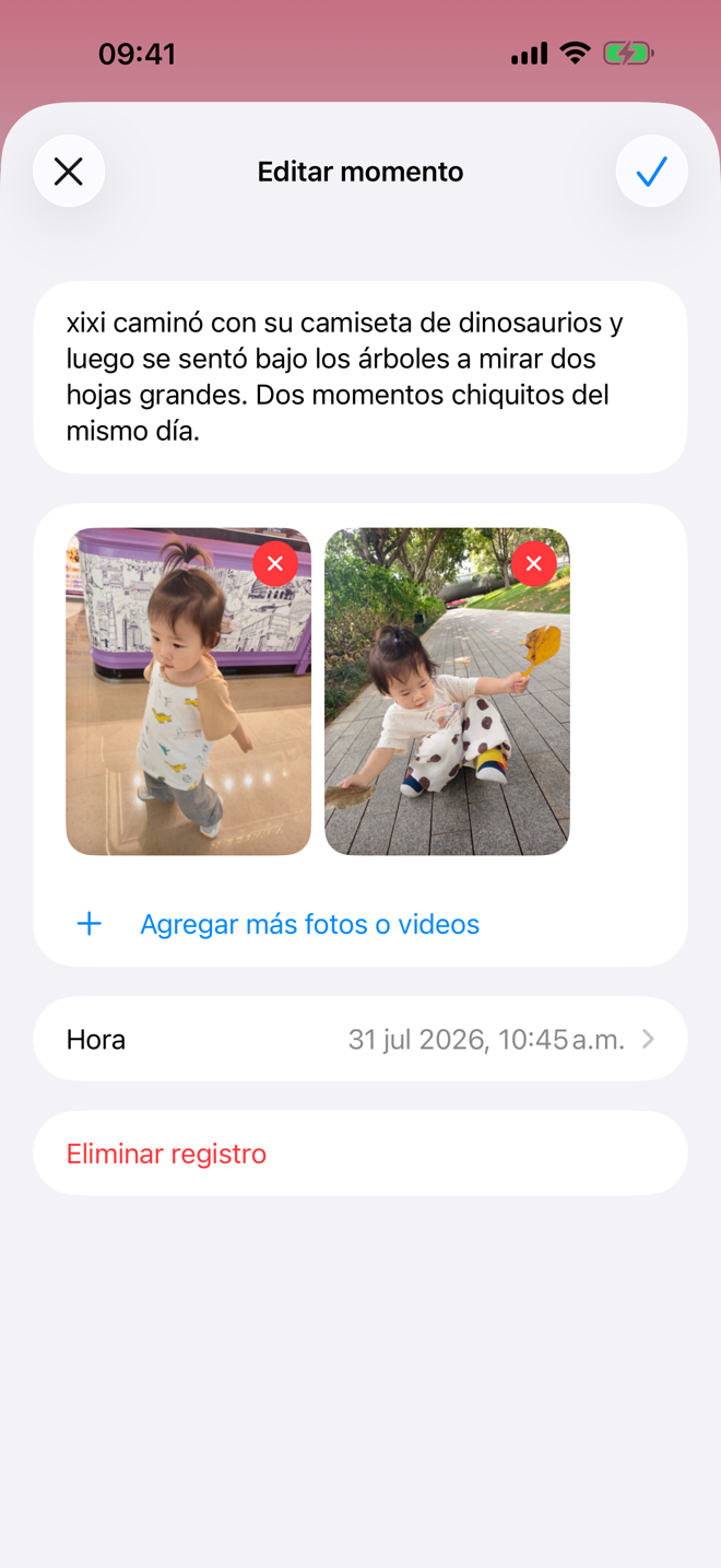 Registro de momento con fotos y una nota.
